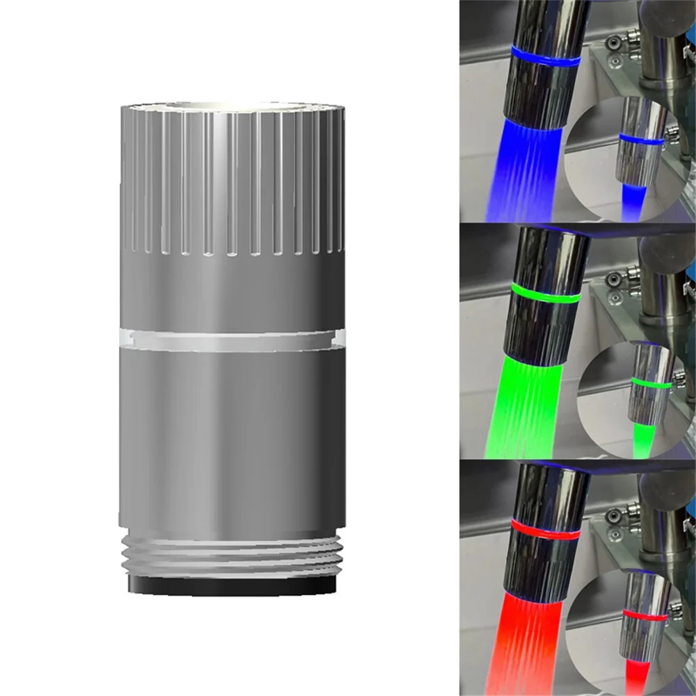 Water-Powered LED Kitchen Faucet Nozzle with Temperature-Sensing Color Change for Cool Warm Hot Water Visualization