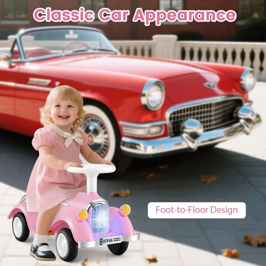 ركوب على سيارة الدفع للأطفال الصغار سيارة منزلقة من القدم إلى الأرض مع صوت عجلة القيادة وتخزين تحت المقعد بدون بطاريات ركوب O