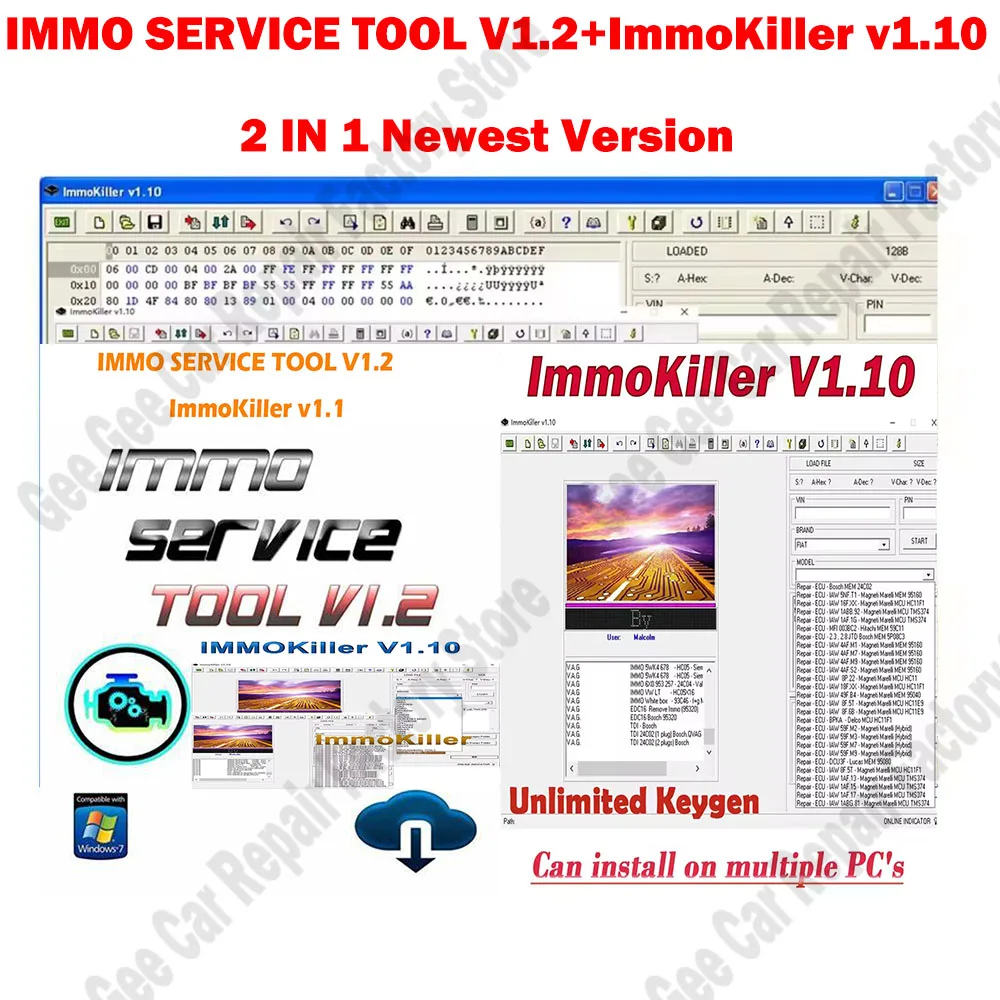 

IMMO Off Car Software IMMO SERVICE TOOL V1.2 Car accessories tool Repair Software + ImmoKiller V1.10 OBD2 Scanner ECU Programmer