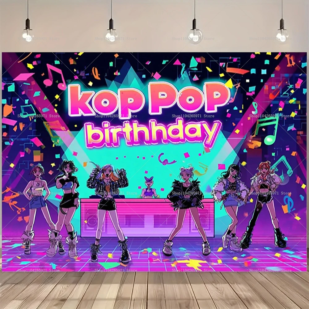 kpop Demon Hunters Backdrop Party Decor Kpop Demon Hunters Birthday Background Poster Happy Birthday Banner Photograph Supplies - view 4