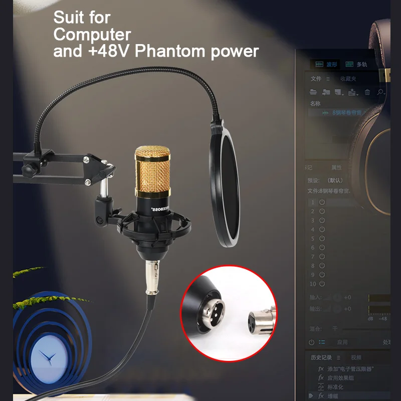 Freeboss BM-800 كيت البلاستيك صدمة جبل ذراع حامل 3.5 التوصيل ستوديو صوتي تسجيل البث الكمبيوتر PC مكثف ميكروفون