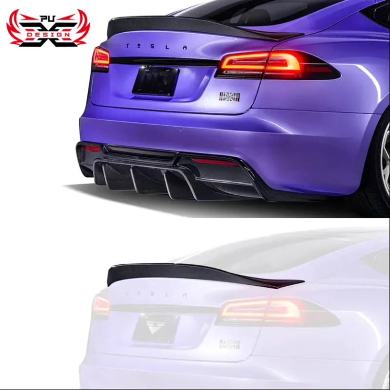 

High Quality For Tesla Model S 2023 Dry Carbon Fiber Rear Diffuser Rear Bumper Body Kits V Style Body Kit