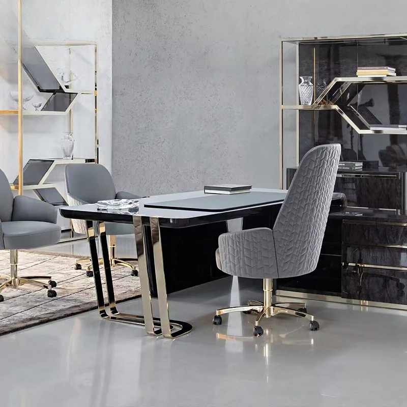 مكتب طلاء من الخشب الصلب الفاخر، طاولة مكتب فيلا فاخرة على شكل خاص #3