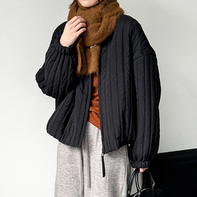 

Женские повседневные стеганые пальто, Новое поступление, осень 2022, простой стиль, с круглым вырезом, однотонные свободные женские толстые теплые куртки T807