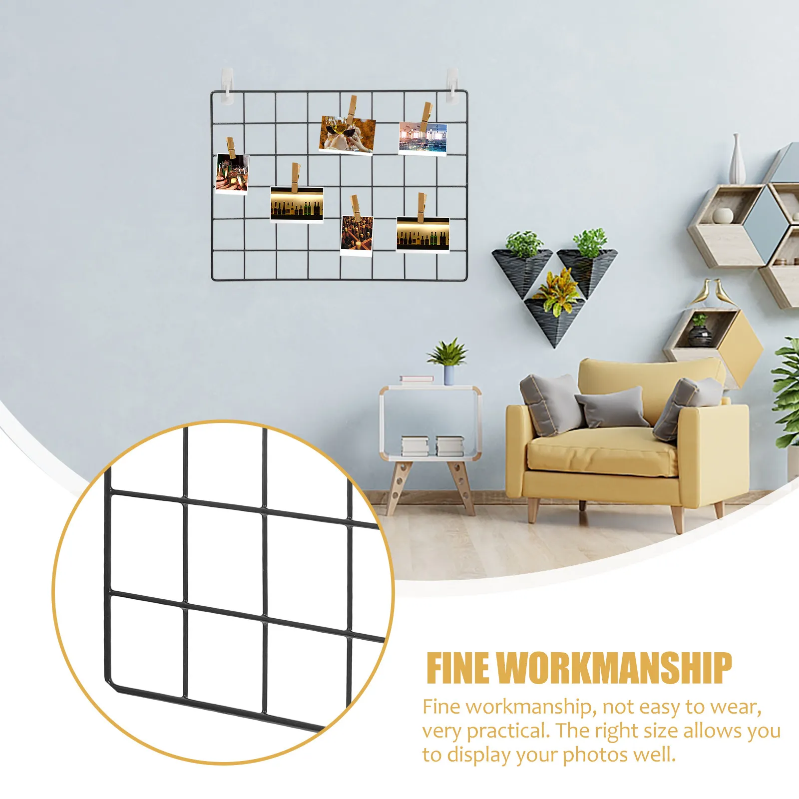 DIY Metal Grid Wall Panel for Photo Display – Iron Photo Frame, Picture Hanging Organizer, Creative Wall Decoration