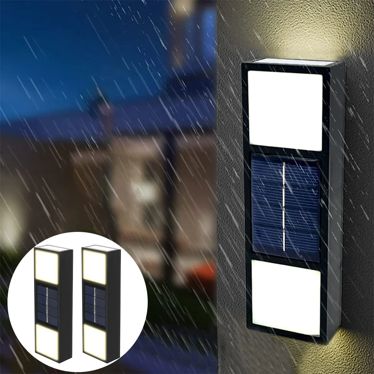2PCS Solar Wall Lamp Outdoor Waterproof Up and Down Light Lighting Solar Lamp Sunlight for Villa Garden Patio Yard Porch Balcony