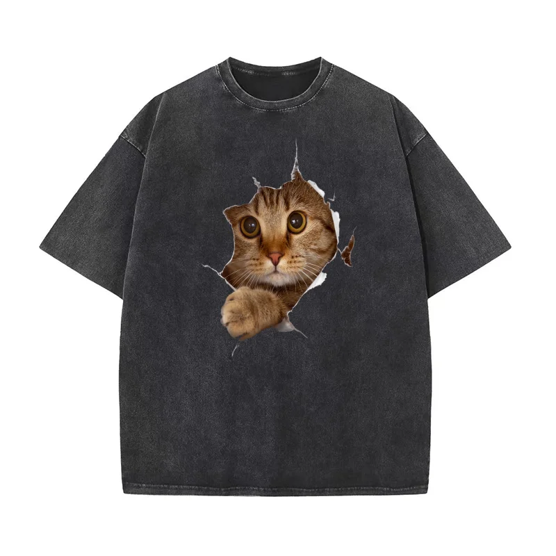 

Sweet Kitten Torn Cloth Funny Cat Lover Cat Owner Cat Lady T-shirt Men's Tee Shirt Short Sleeve Male Clothes Fashion