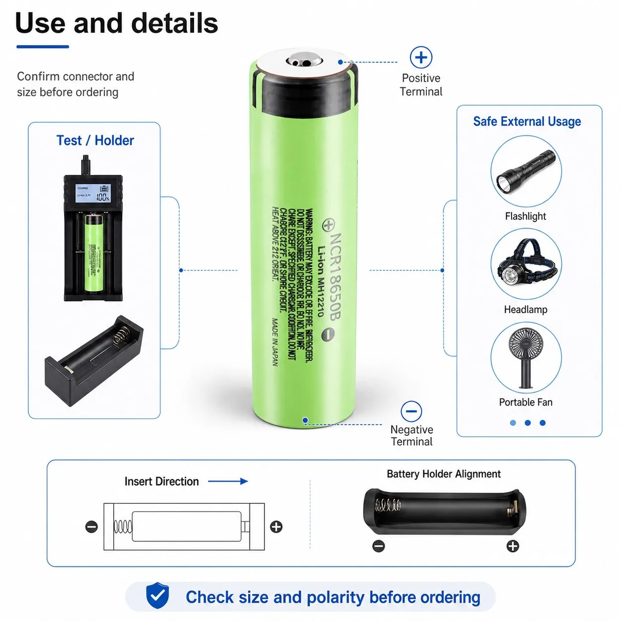 NCR18650B 3.7V 3400mAh 18650 Li-Ion Rechargeable Cell Battery for Pack Flashlight Toy Repair Quantity Connector Match Repair