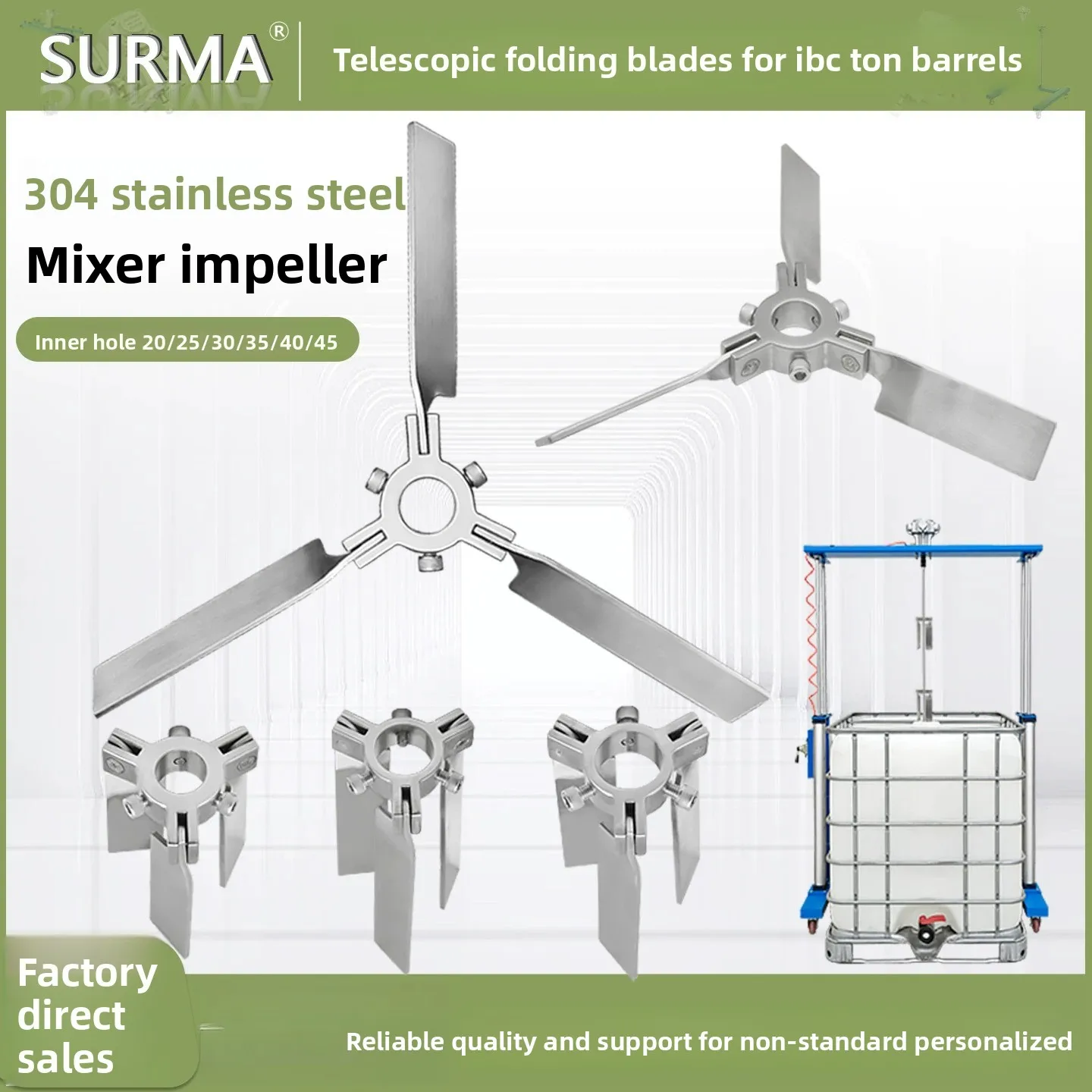 SuRuiMa 304 stainless steel telescopic paddle blade umbrella-shaped folding three-blade impeller IBC ton barrel oil drum dispersing and mixing rod