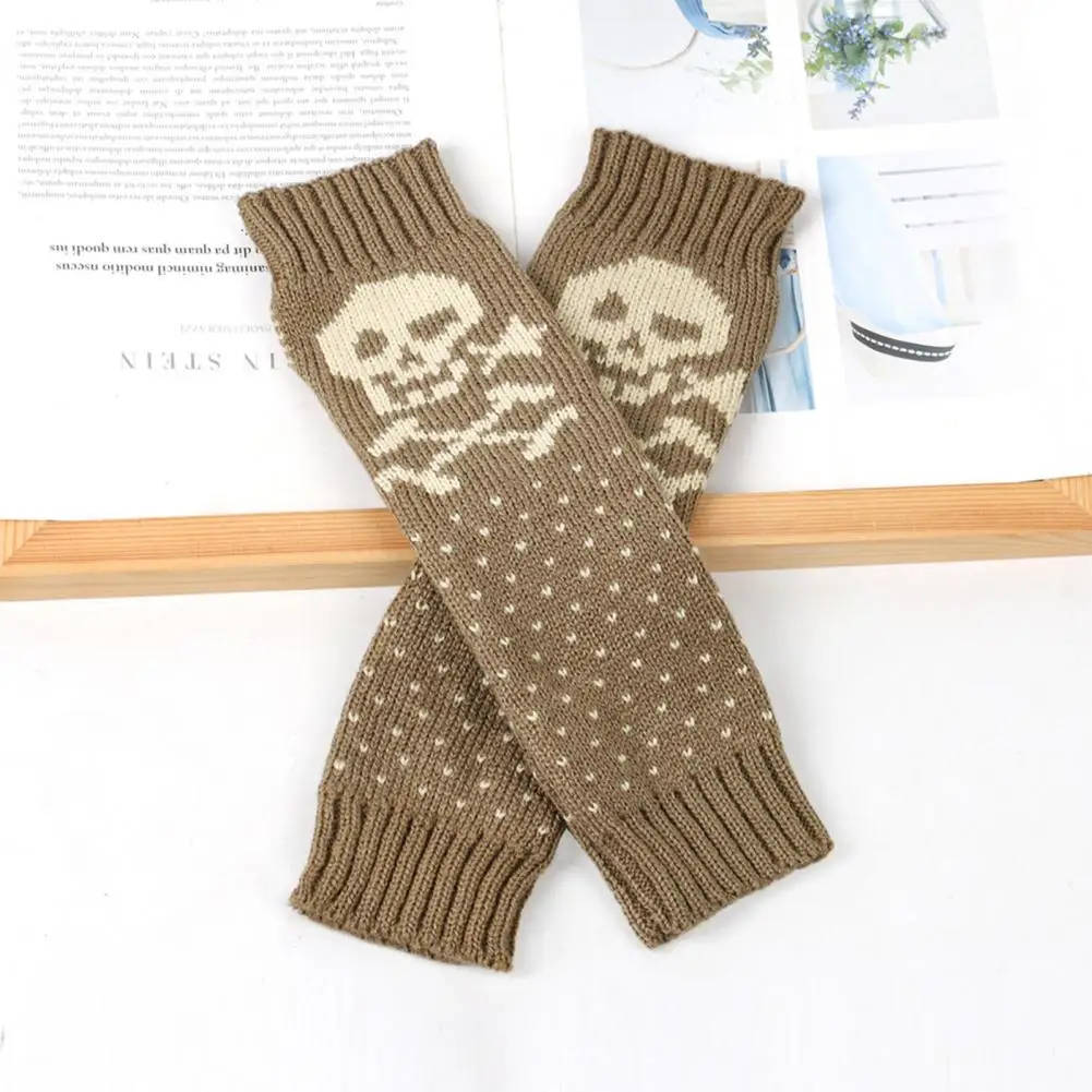 

Acrylic Knit Gloves Skull Print Fingerless Gloves Arm Sleeves Set for Fall Winter High Elasticity Non-slip Windproof Halloween