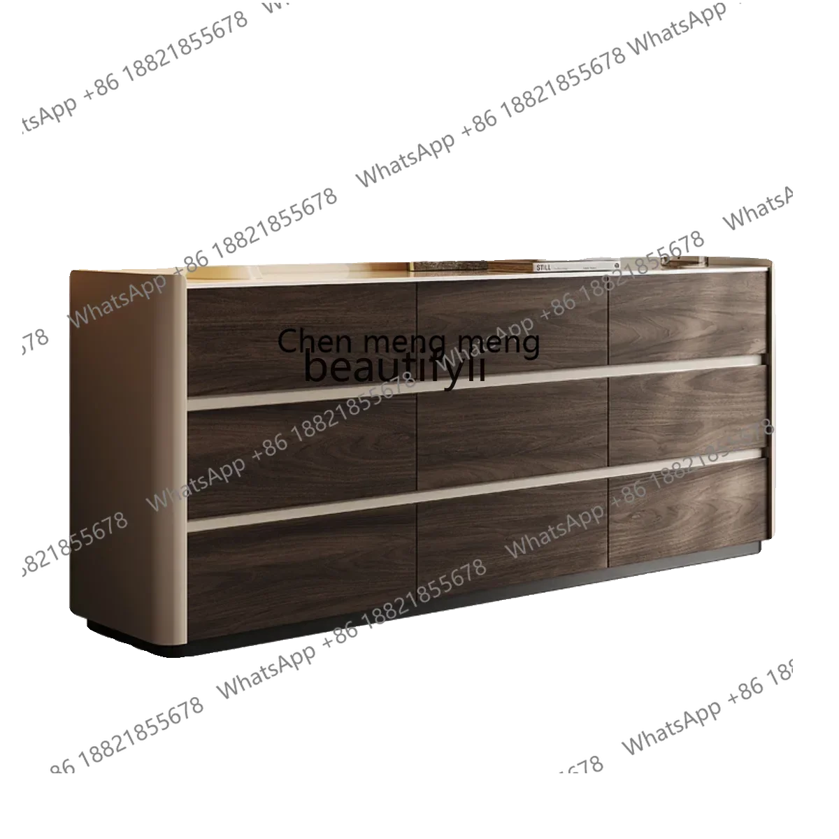 182C Italian minimalist solid wood nine chest cabinet walnut color drawer locker bedroom bedside storage side cabinet