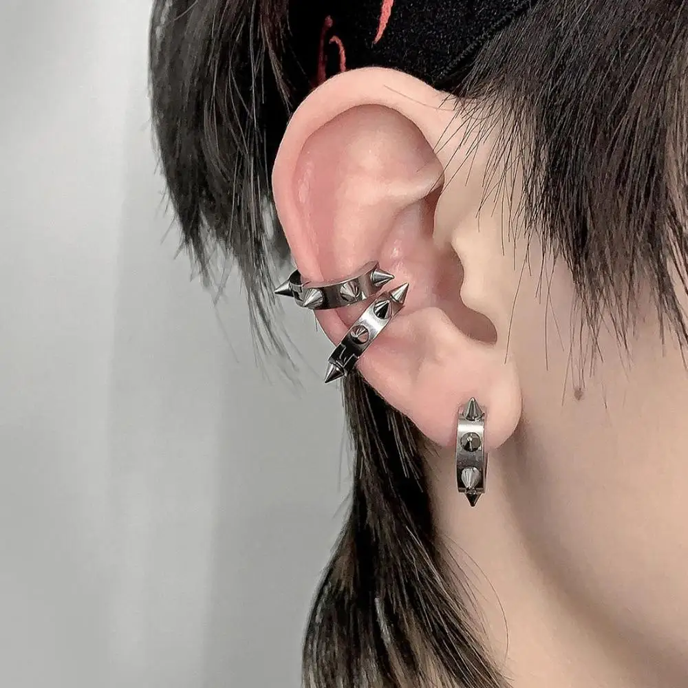 Cartilage Ear Cuffs, Stud Earrings for Women, Men Earrings Punk Rivets Ear Clip