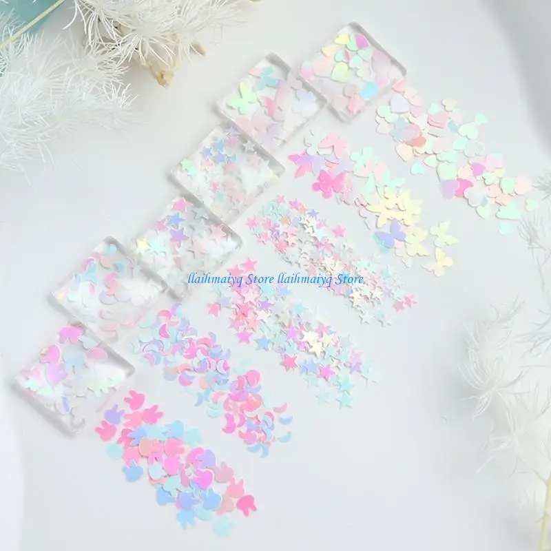 573B 12-Grid Resin Filling Glitters for Epoxy Resin Mold Filler Moon Star Butterflies Heart Sequins Art Decors