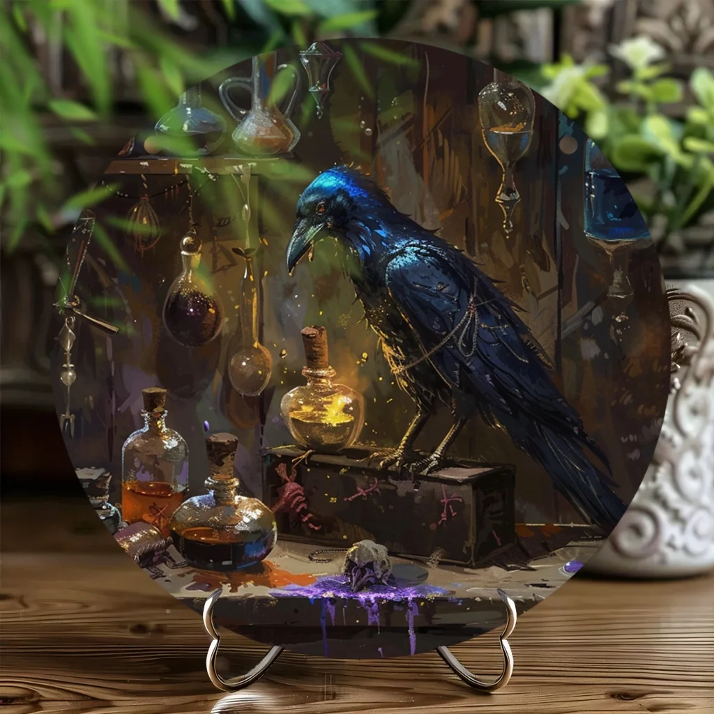 Halloween Crow Magician Catcher - Acrylic Round Pendant, Versatile Garden and Home Decor for Festivals and Weddings image 3