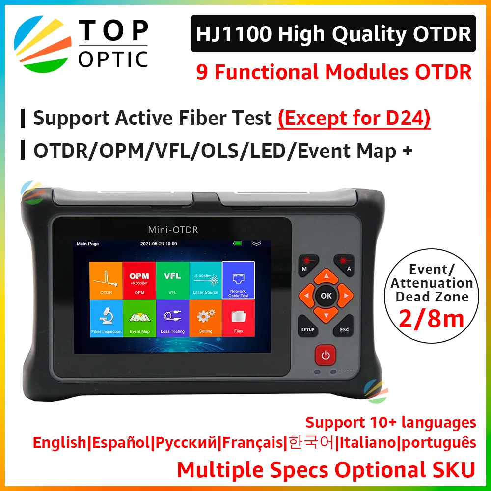 Pro MINI Active Live OTDR 26/24dB Fiber Optic Reflectometer Touch Screen VFL OLS OPM Event Map Ethernet Cable Tester