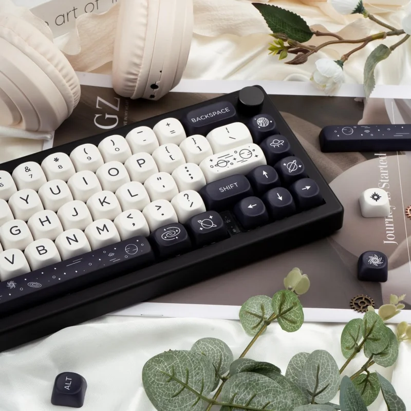 Space Galaxy PBT Keycaps Set,126 Keys Black White MOA Profile Dye-Sublimation Custom Keyboard Keycaps for MX Mechanical Keyboard view 4