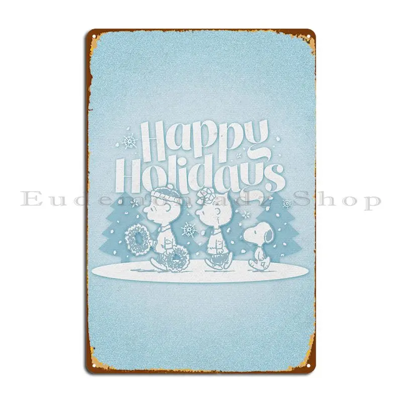 

Happy Holidays Blues Metal Sign Pub Printing Wall Decor Custom Wall Plaque Tin Sign Poster