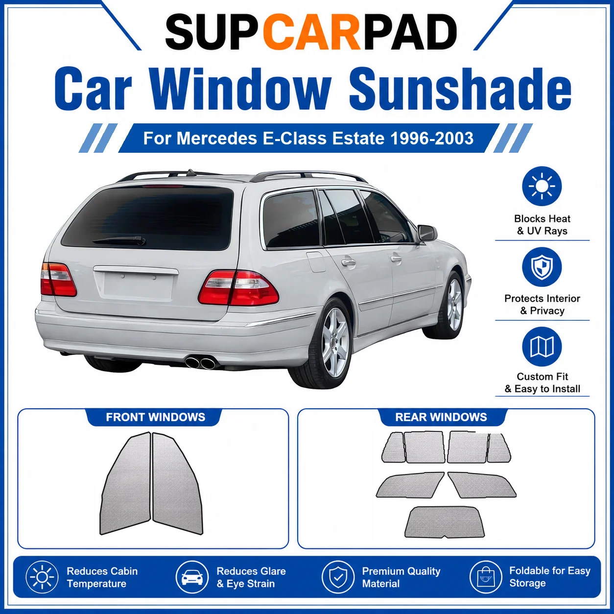 For Mercedes - Mercedes E-Class Estate 1996-2003 Full Set Car Window Sunshades UV Block Privacy Heat Insulated Foldable Car Curt