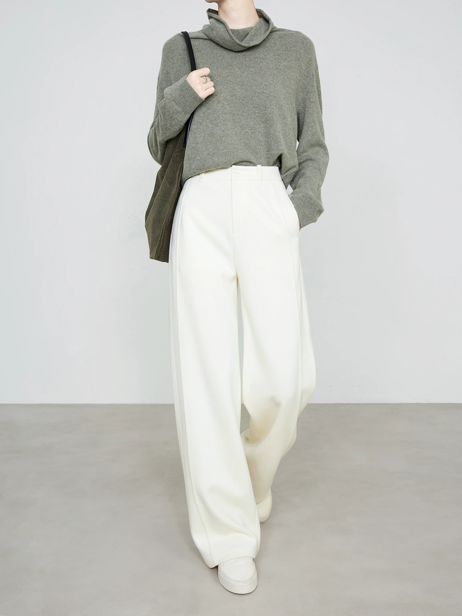 

White Acetate Wool Banana Pants Women's Autumn Winter High Waist Straight Leg Warm Casual Trousers Comfortable Skin Sensation