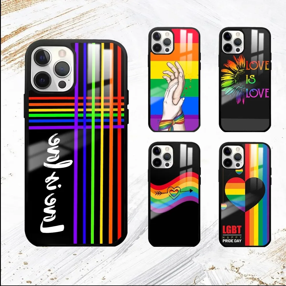 Gay Lesbian LGBT Rainbow Phone Case For iPhone 16 15 14 13 12 11 Pro Max Plus Mini PC Mirror Fashion  phone case