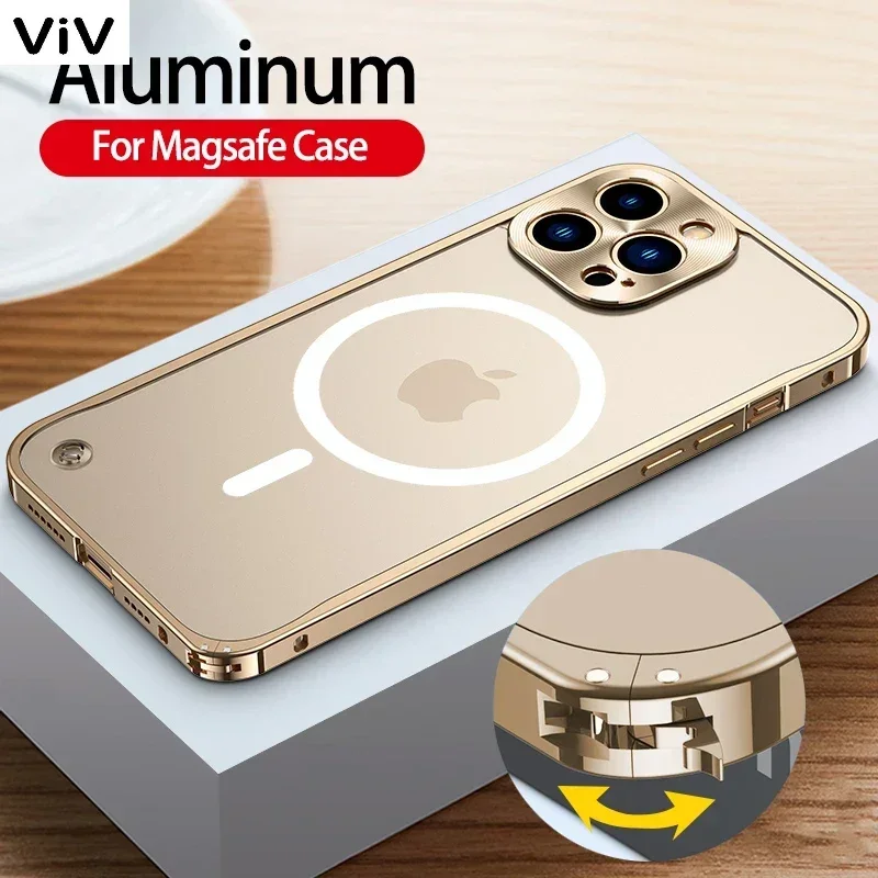 

Metal Aluminum Alloy For Magsafe Magnetic Wireless Charge Case For iPhone 16 15 14 Plus 13 12 mini 11 Pro Max Translucent Cover