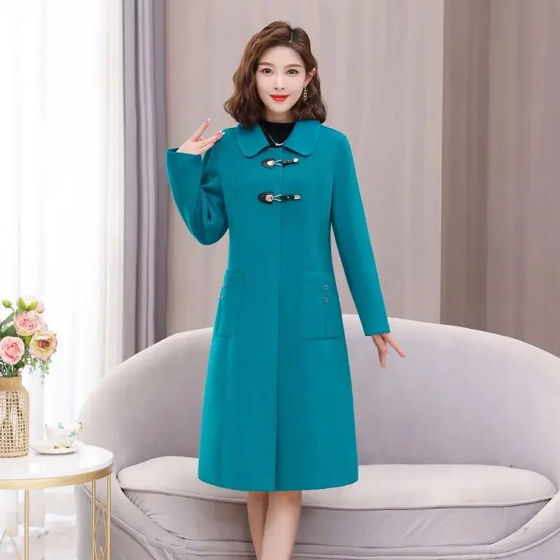 

Middle-Aged Women High-End Double-Sided Cashmere Coat Female Elegant Large Size Woolen Outwear Casual Slim Solid Color Outcoat