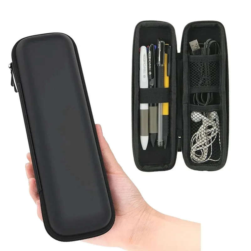 Schwarzes EVA-Hartschalen-Etui für Stylus-Stifte, Kopfhörer-Organizer mit Netz, Reißverschluss-Stiftetui für Schulbedarf