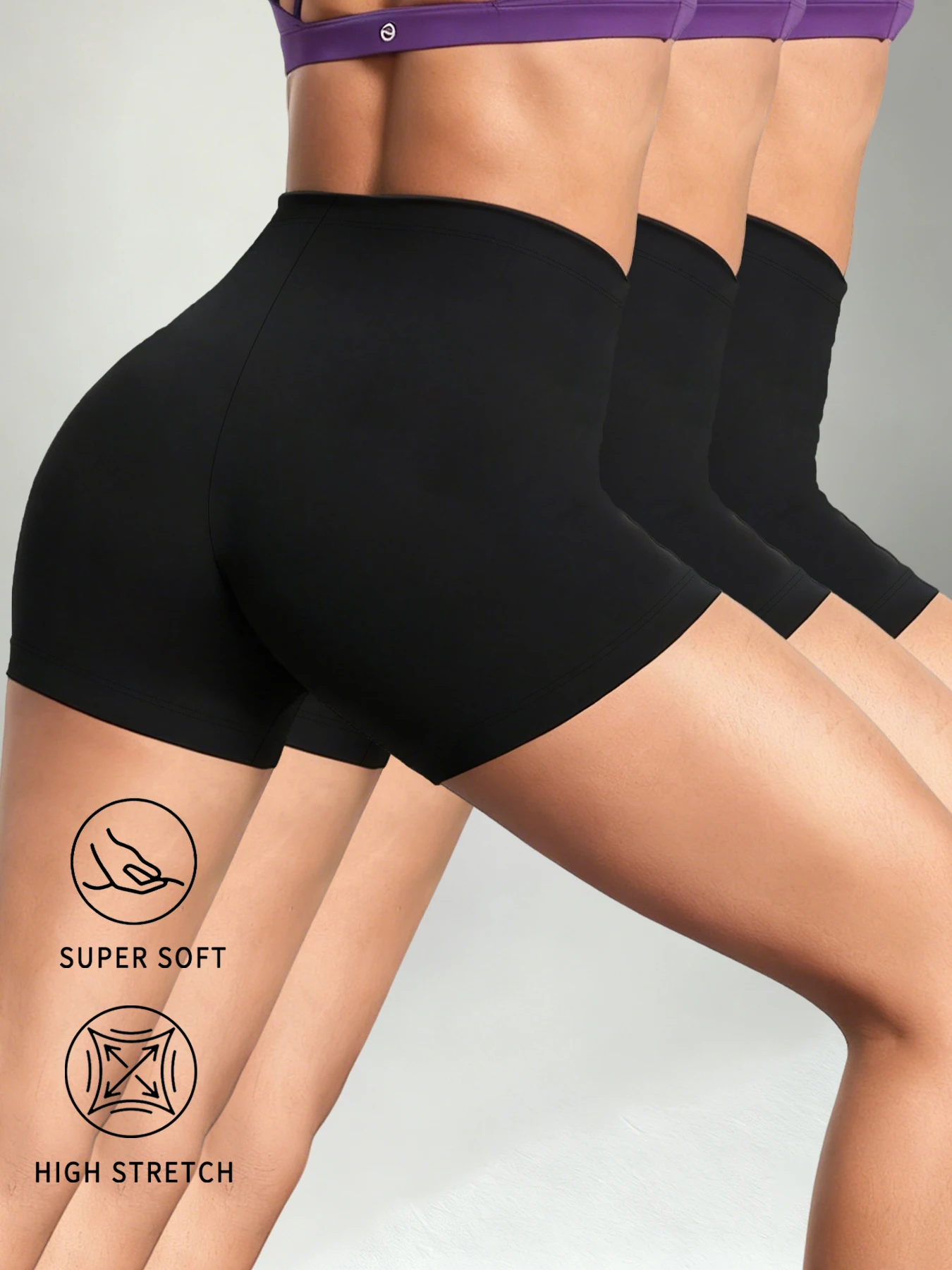 

3 шт. супермягких шорт для женщин, непрозрачные, для тренировок, бега, йоги, спортивные шорты, длина внутренней штанины 2 дюйма