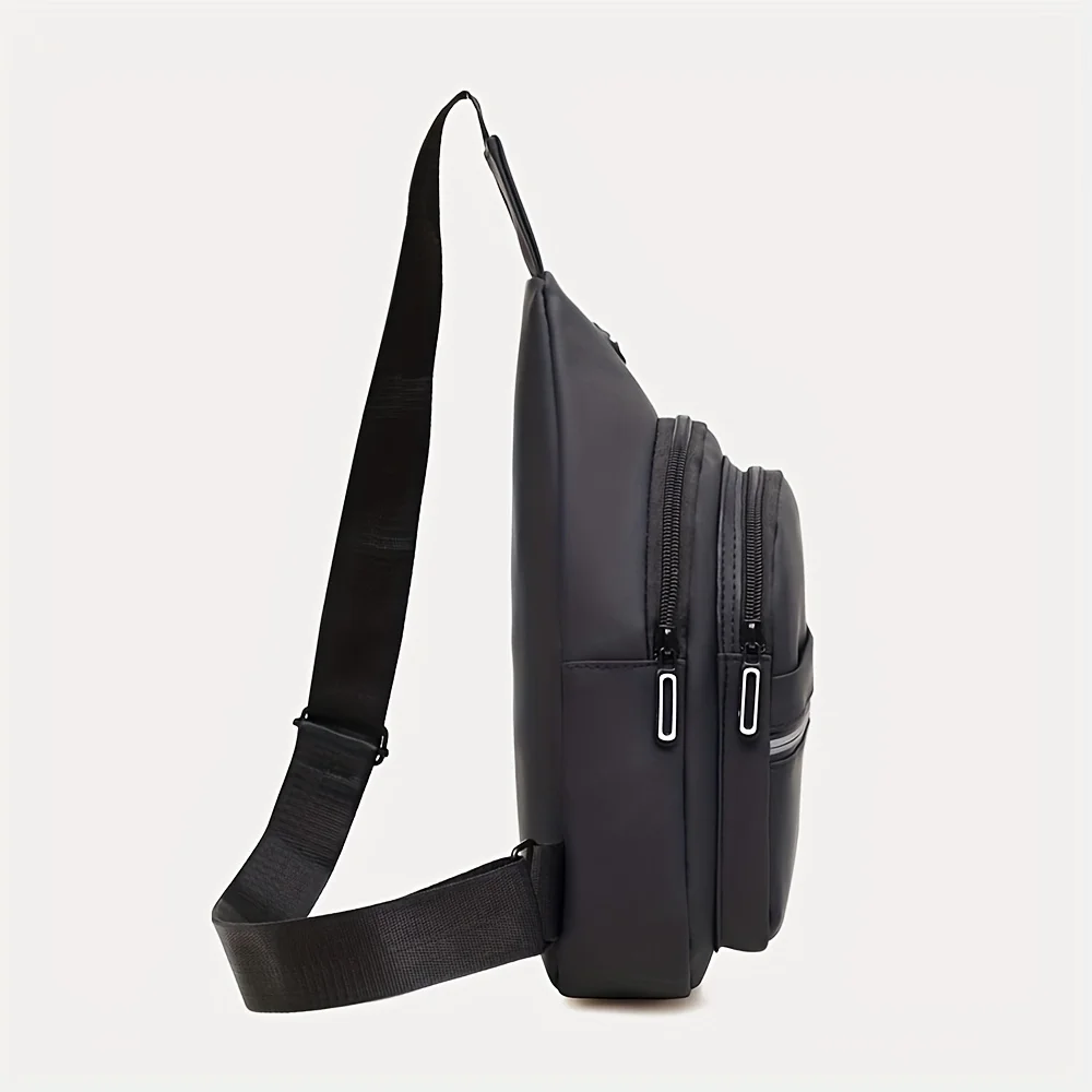 حقيبة صدر للرجال من جلد البولي يوريثان الناعم ذات سعة كبيرة، وأشرطة كتف قابلة للتعديل، وأقسام متعددة بسحاب، وقطري سفر كاجوال #4
