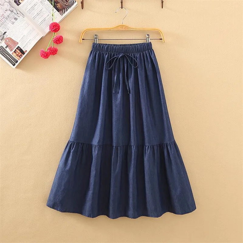 spodnice ماكسي بوهو الكشكشة الدنيم التنانير faldas ميدي موهير مودا عادية جان التنانير المرقعة حجم كبير التنانير Vestidos #1