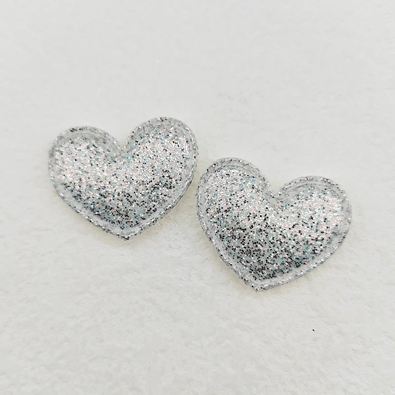 100 Stück 3,5x3 cm Glitzer-Herz-Stoffapplikationen für DIY-Nähprojekte, Kopfbedeckungen, Haarspangen, Schleifen-Dekorationen und Aufnäher für Kleidung und Hüte – Detail 14
