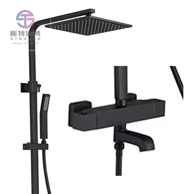 Black Brass 3-Function Bathroom Shower System with Rainfall Shower Head and Ceramic Valve Core