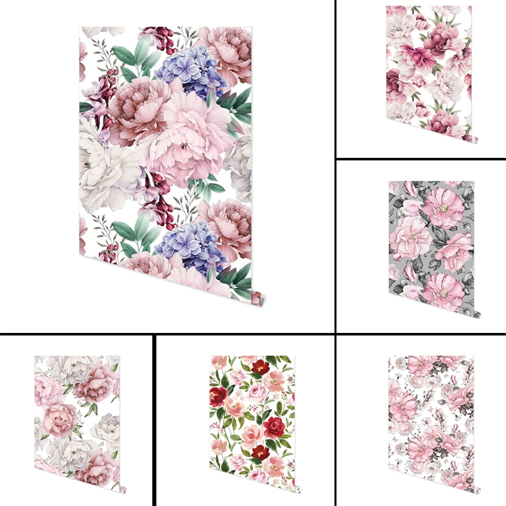 White Pink Peel and Stick Peony Wallpaper Removable Self-Adhesive Waterproof Extra Thick Wall Paper Mural