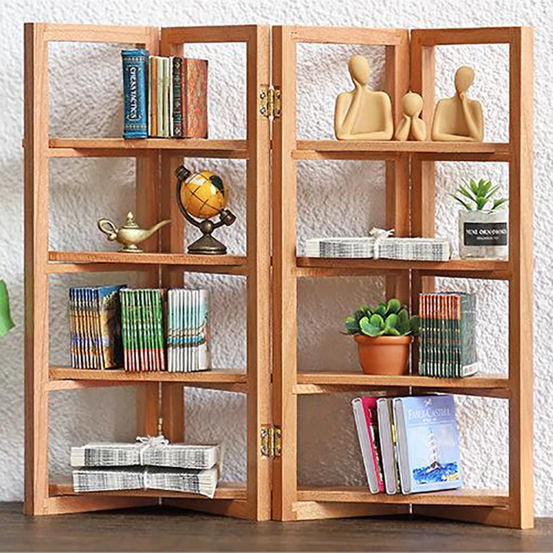 

Dollhouse Miniature Wooden Screen Modern Style Bookcase Display Shelf Storage Rack Mini Furniture Model DIY Doll House Decor