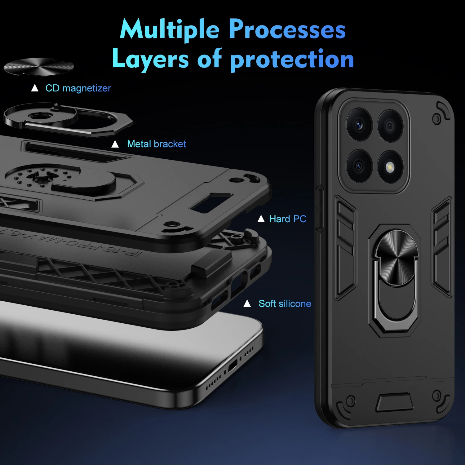 Case for Huawei Honor X8b Car Magnetic Ring Holder Armor Shockproof Hard Phone Cover HonorX8b LLY-LX1 LLY-LX2 LLY-LX3 Coque L1