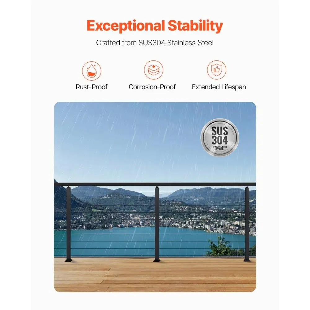 Confezione singola da 36x2x2 pollici per ringhiera per cavi con foro orizzontale nero