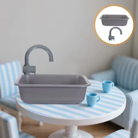 1Set Pretend Play Kitchen Sink - Working Faucet Design for Kids - Easy Clean Plastic Role Play Set for Children Interactive Fun