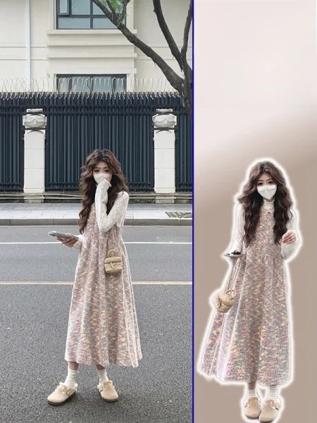 

plus Size Beautiful Women Korean Atmosphere Sensation Sweet Gentle Strap Dress Inner Wear Set Fashionable Two-Piece Suit