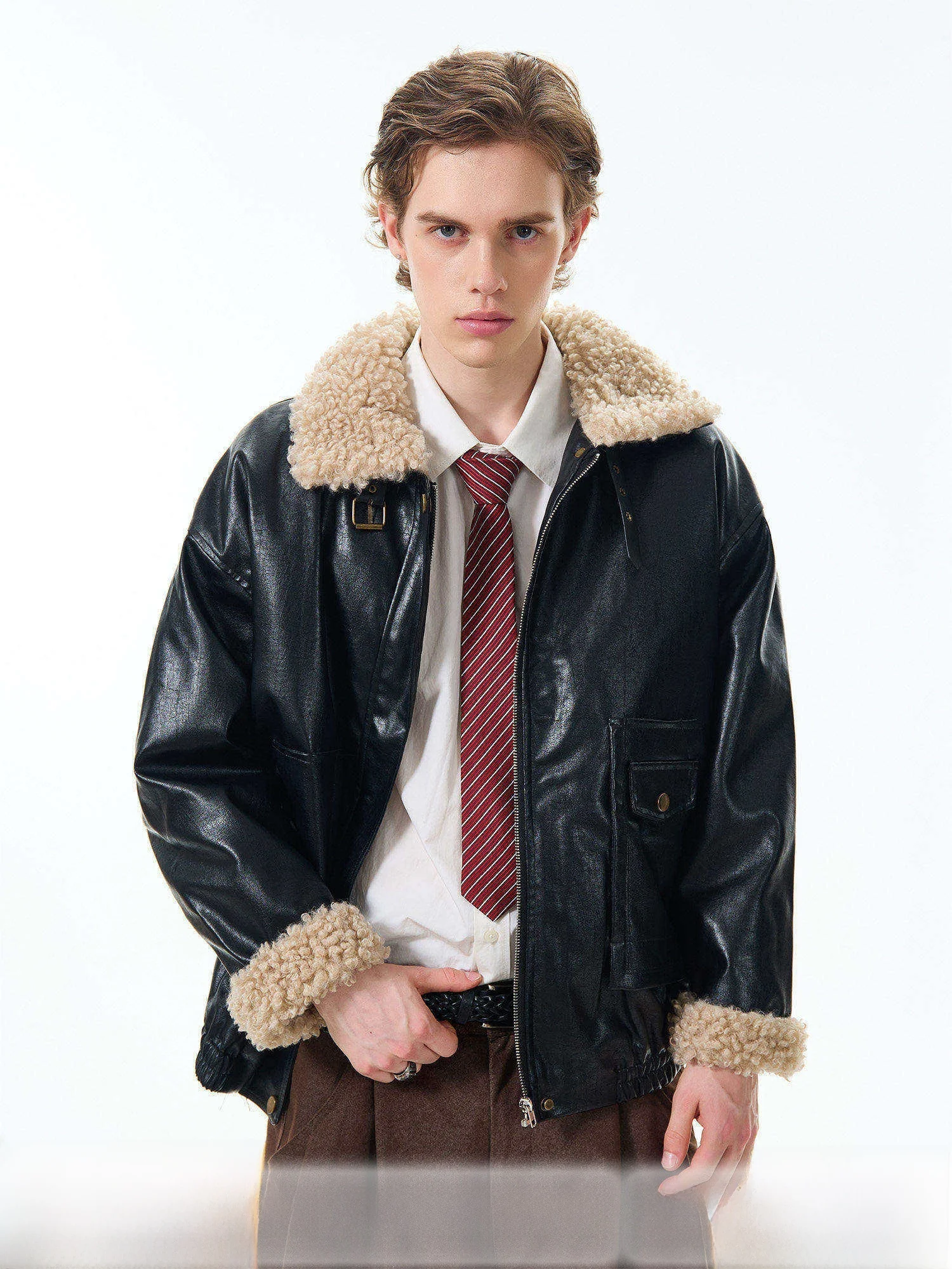 

OEVB American Retro Lamb Fur Collar Cotton Insert Motorcycle Jaet Thiened Winter Coat for Men And Women Sli And Haome