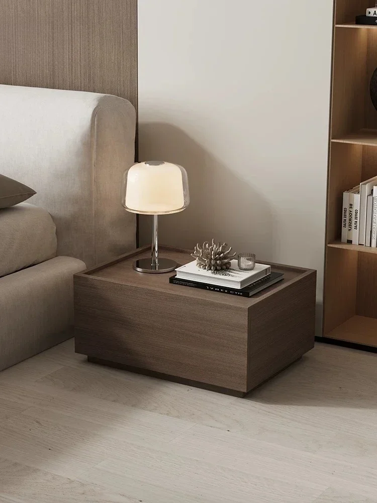 H1 single-layer bedside table wabi-sabi floor-to-ceiling bedside table Italian minimalist bedroom solid wood storage locker