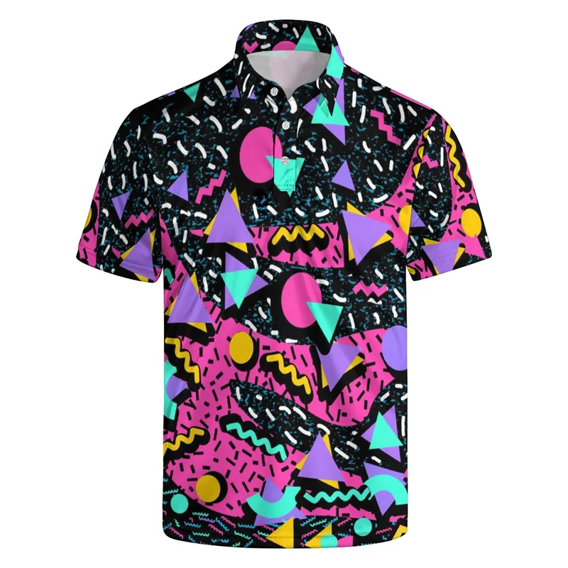 Hot Sale 3d Printing 80s 90s Golf Polo Shirt Summer Retro Lapel Shirt Street Loose Short Sleeve Tops Men's Button Tee Shirts