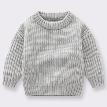 2024 Autumn Newborn Baby Girl Boy Knitted Sweater Long Sleeve Winter Sweater Solid Loose Pullover Casual Tops 3M-6Y Kids Clothes 4