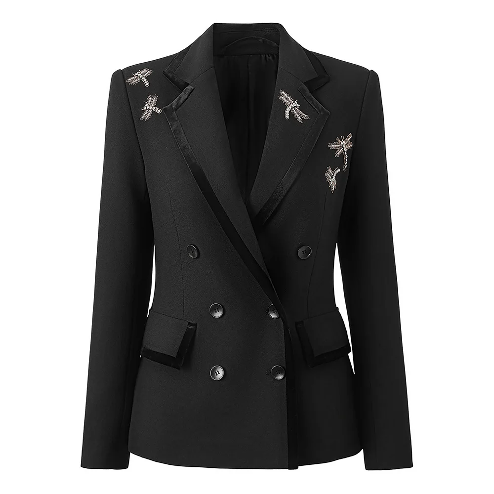 Chaqueta Blazer de alta calidad para mujer, traje bordado de libélula con tachuelas de alta calidad, manga larga, novedad en prendas de vestir