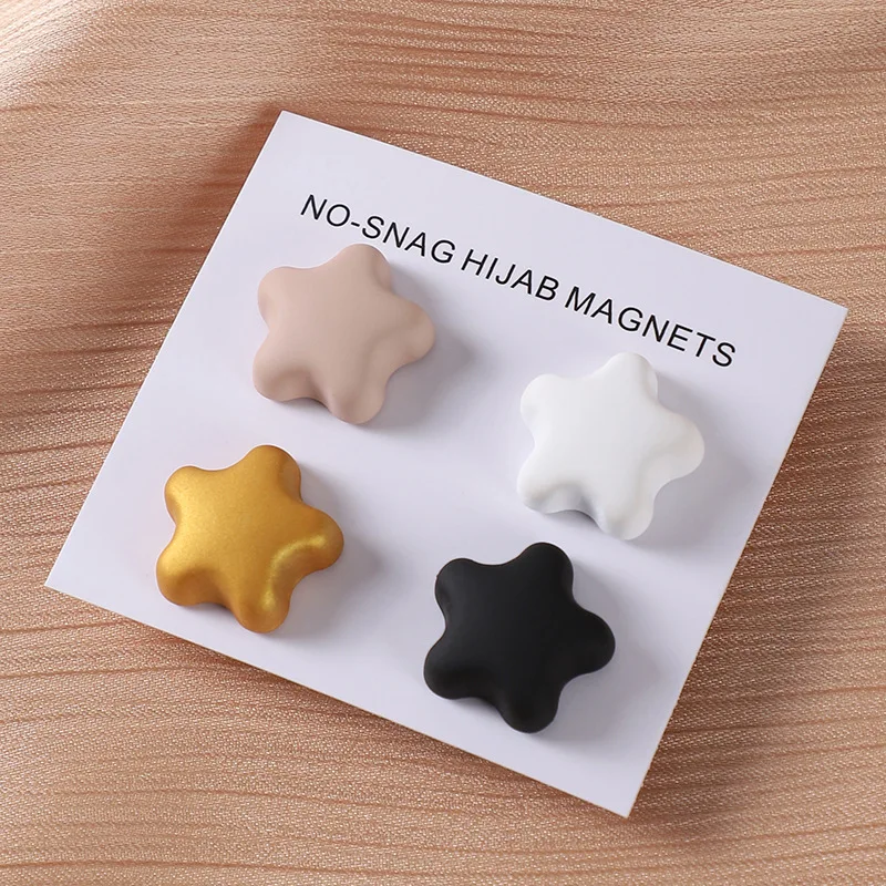 Safe Magnet Pins Hijab Scarf Strong Magnet Buckle Hearts Stars Square Shape Metal Clips Brooch Muslim Woman Shawls Clip Buckles