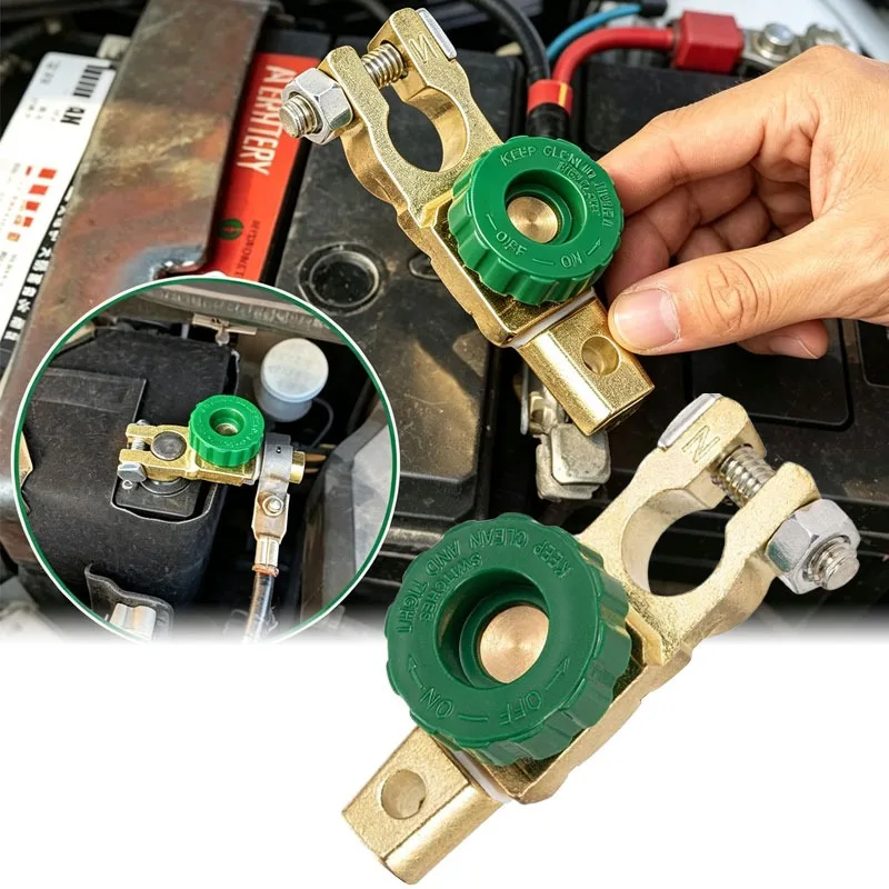 

Brass Heavy-Duty Car Battery Disconnect Switch Quick Cut-off Isolator 12V 24V with Knob Anti-Leakage Battery Terminal Car Repair