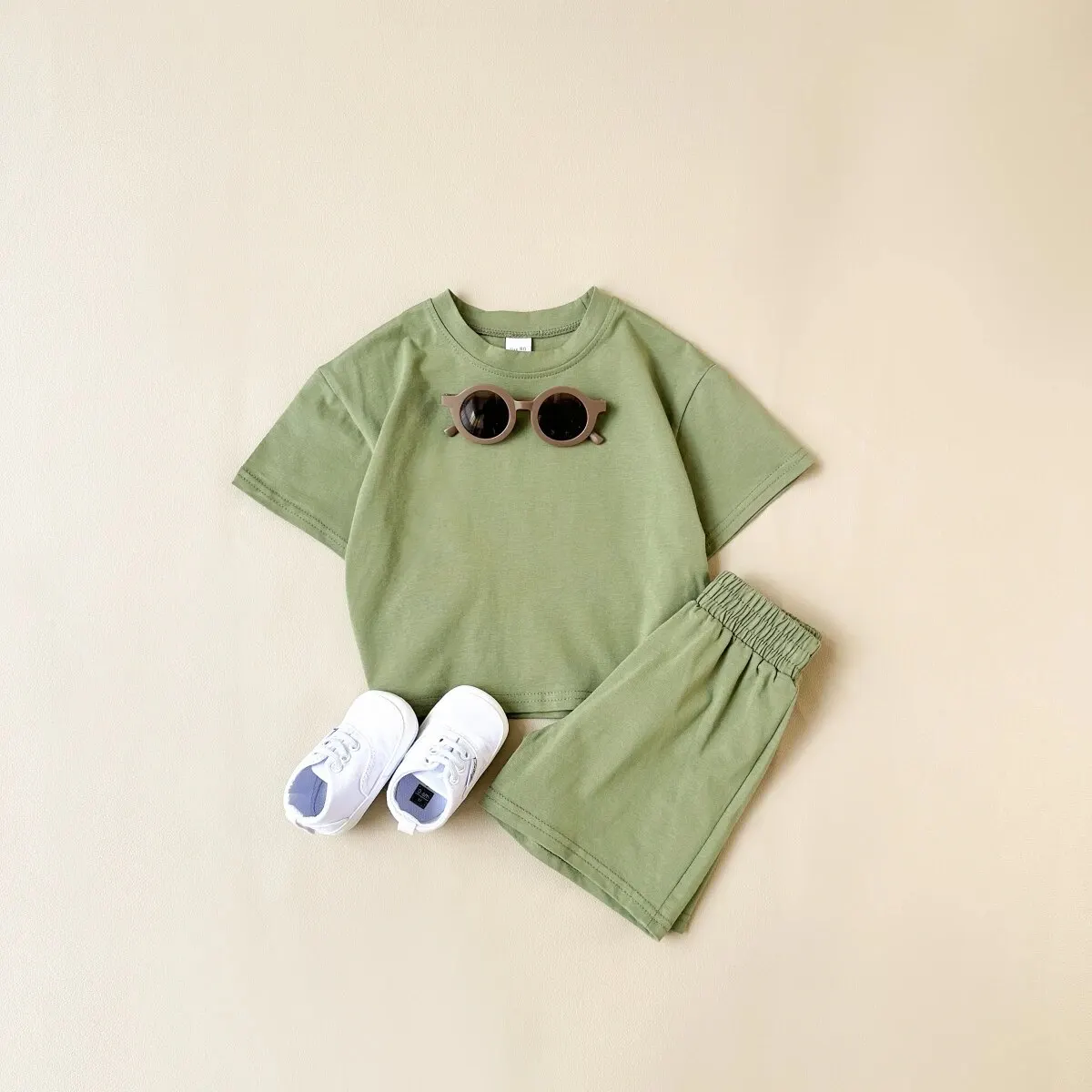 2024 Toddler Baby Summer Casual Clothes Sets Solid Short Sleeve T-shirt Tops Short Pants Boys Girls Clothes 2Pcs Set Clothes