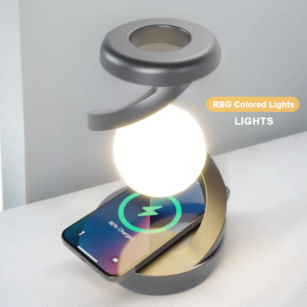 3D Levitating Ball Lamp RGB Floating LED Night Light with Wireless Phone Charger Floating and Spinning in Air with LED Moon Lamp