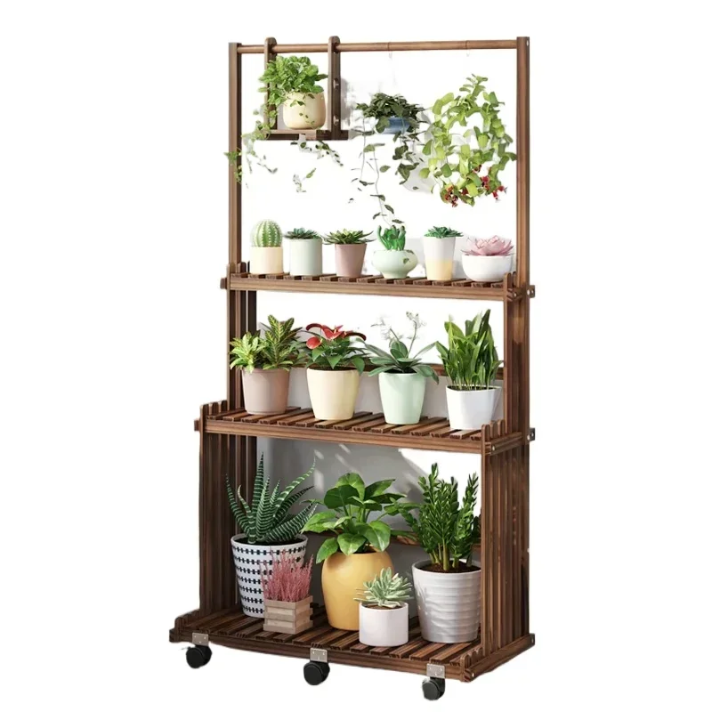 3-Tier Hanging Wood Plant Stand Indoor Outdoor Planter Shelves Flower Pot Organizer Rack Multiple Display Shelf