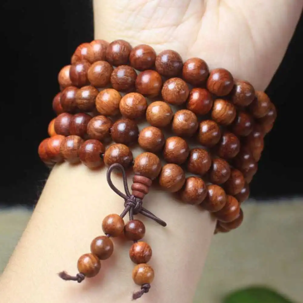 6mm 108 Natural Rosewood Cuff Mala Men Buddha Bracelet Buddhist Link Artisan Prayer Bangle Mala Stackable Unique Wrap Yoga