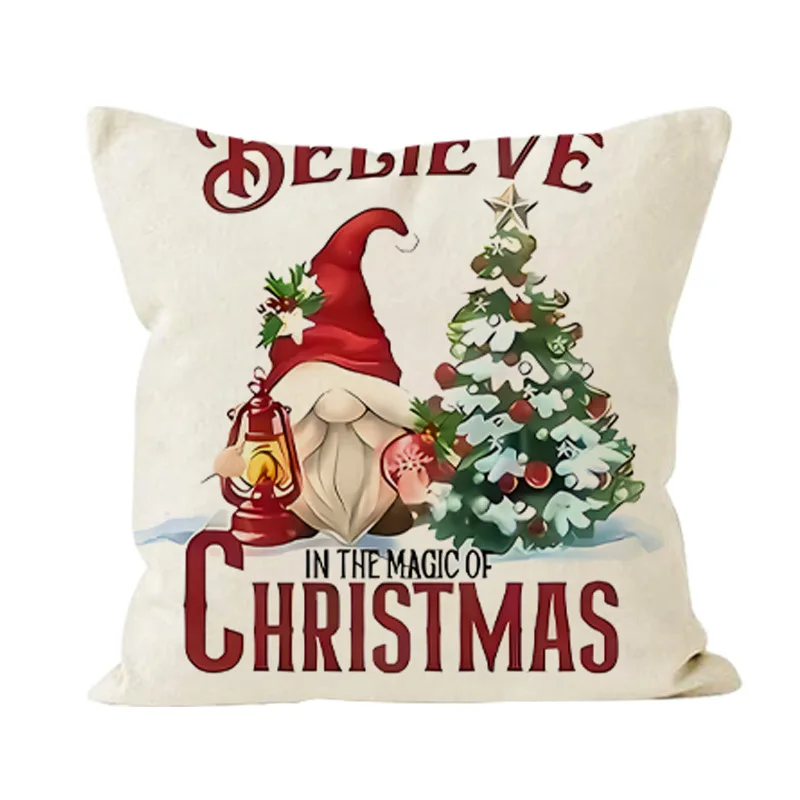 Christmas Linen Pillow Covers Dwarf/Santa Claus Pattern Cushion Cases for Home Decor Sofa